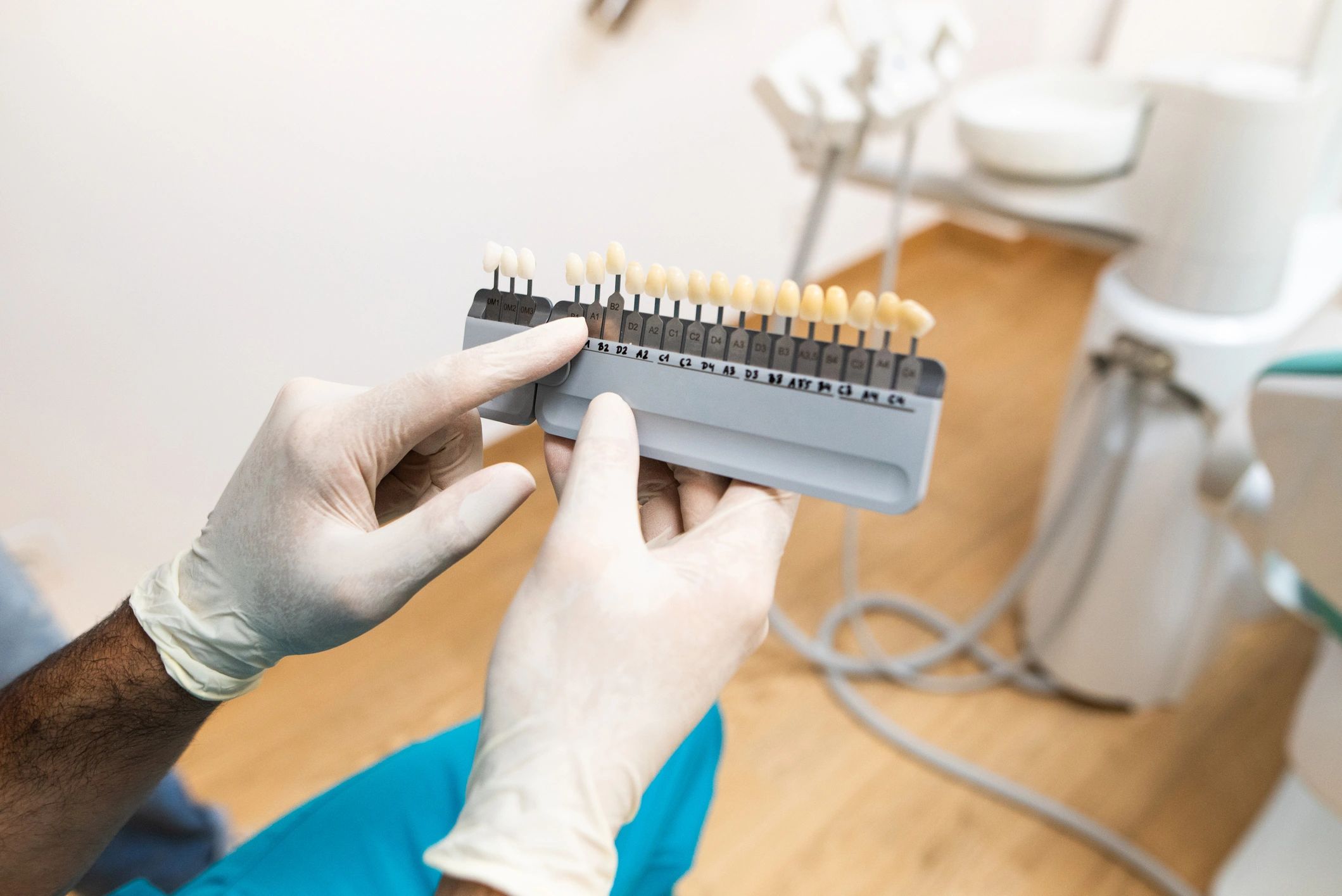 Close-up of porcelain veneers and cosmetic dental restorations
